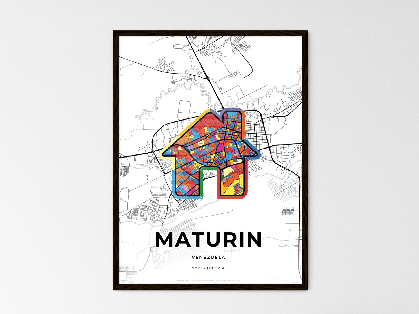 Maturin Venezuela wedding art map with home icon