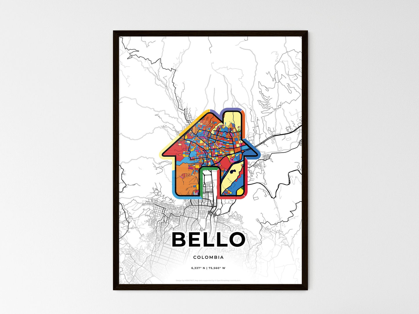 Bello Colombia wedding art map with home icon