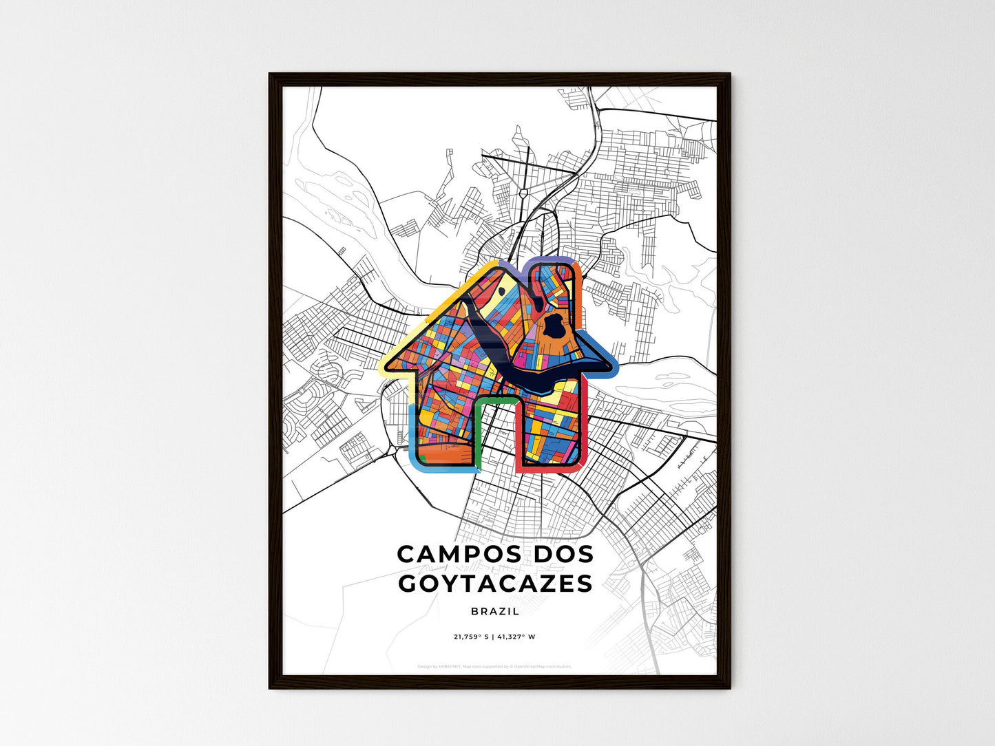 Campos Dos Goytacazes Brazil wedding art map with home icon