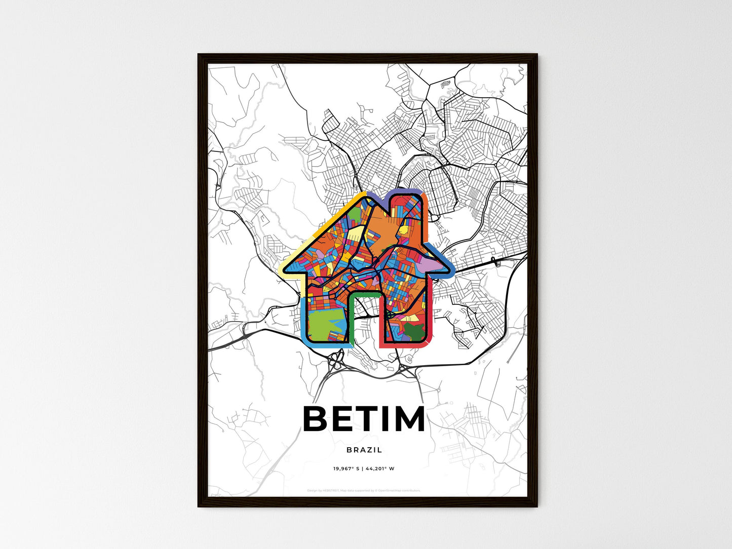 Betim Brazil wedding art map with home icon