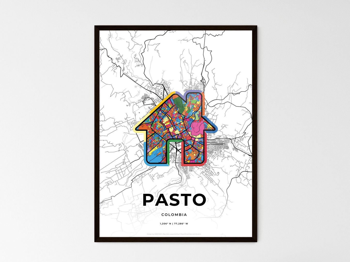 Pasto Colombia wedding art map with home icon