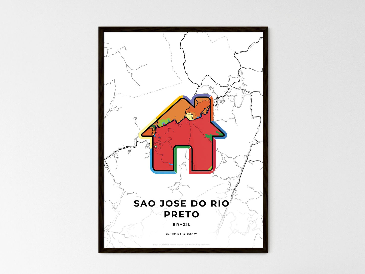 Sao Jose Do Rio Preto Brazil wedding art map with home icon