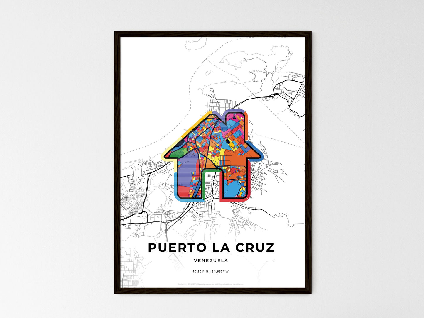 Puerto La Cruz Venezuela wedding art map with home icon