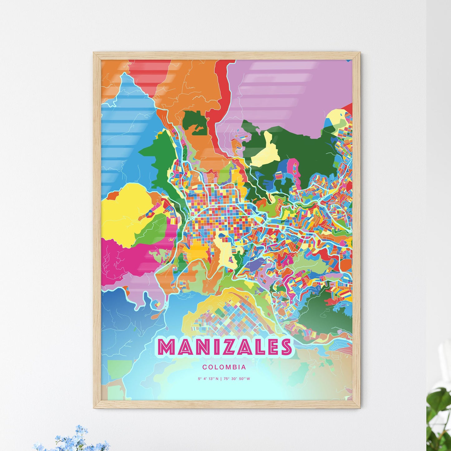 Colorful MANIZALES COLOMBIA Fine Art Map Crazy Colors