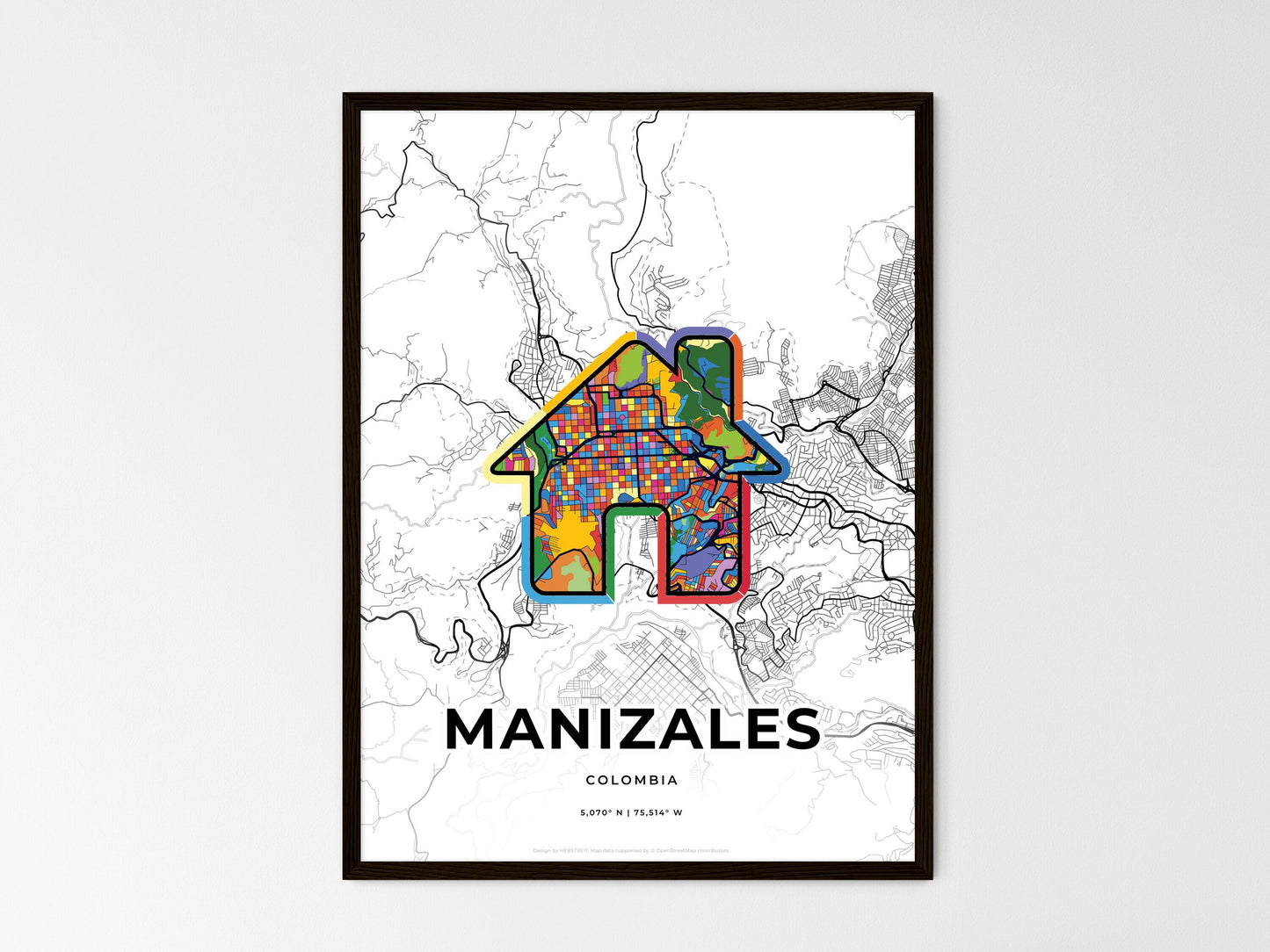 Manizales Colombia wedding art map with home icon