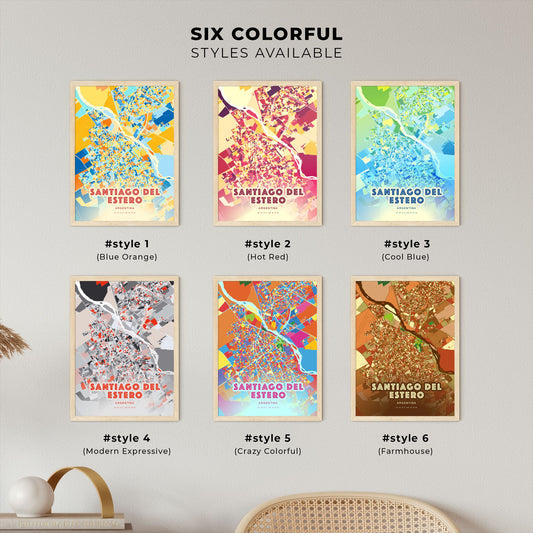 Colorful SANTIAGO DEL ESTERO ARGENTINA Fine Art Map Blue Orange