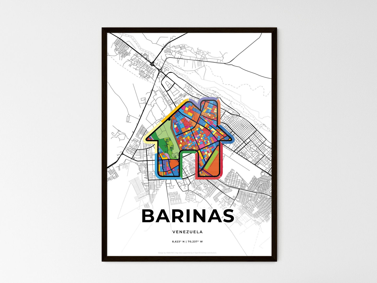 Barinas Venezuela wedding art map with home icon