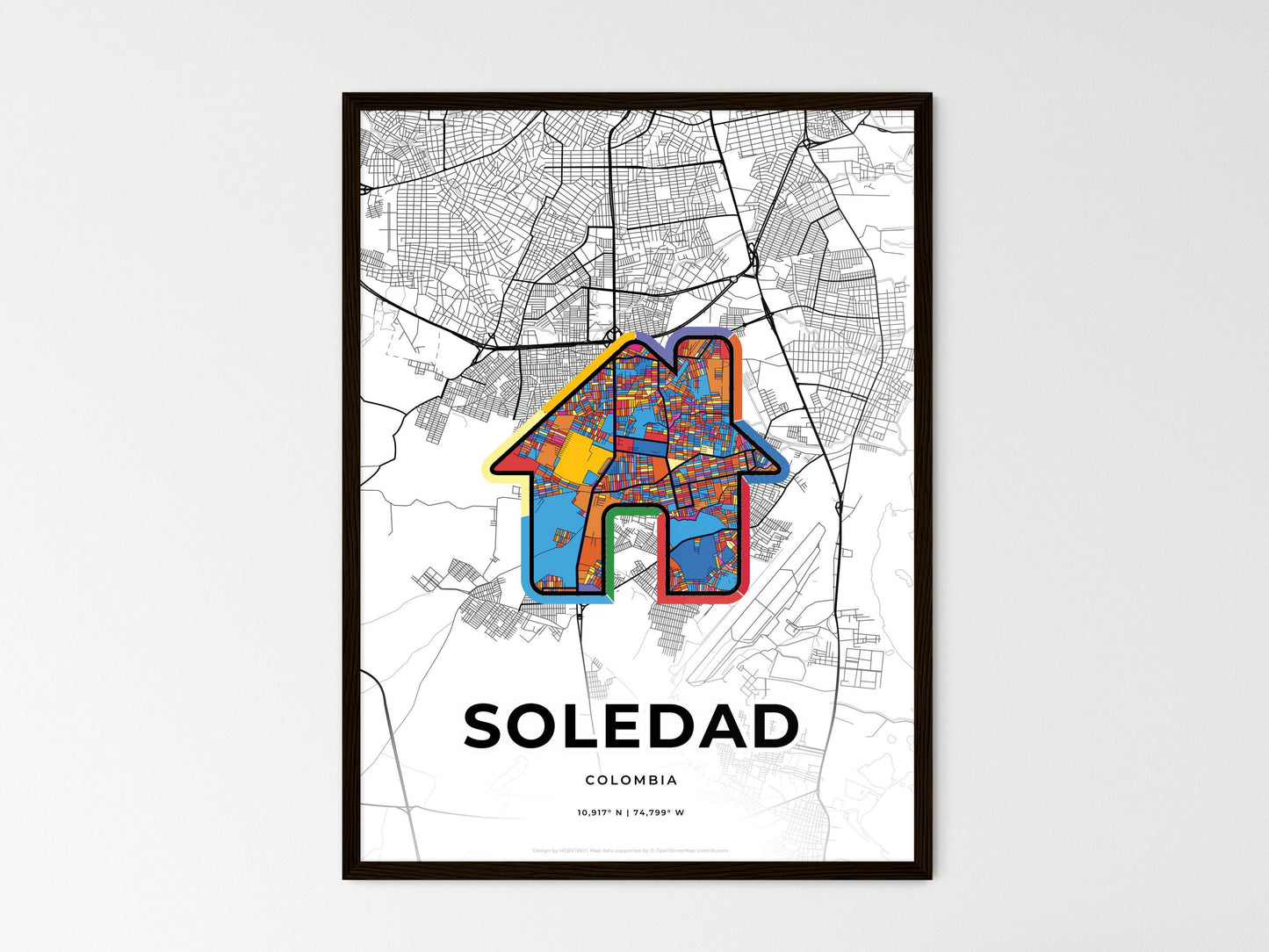 Soledad Colombia wedding art map with home icon