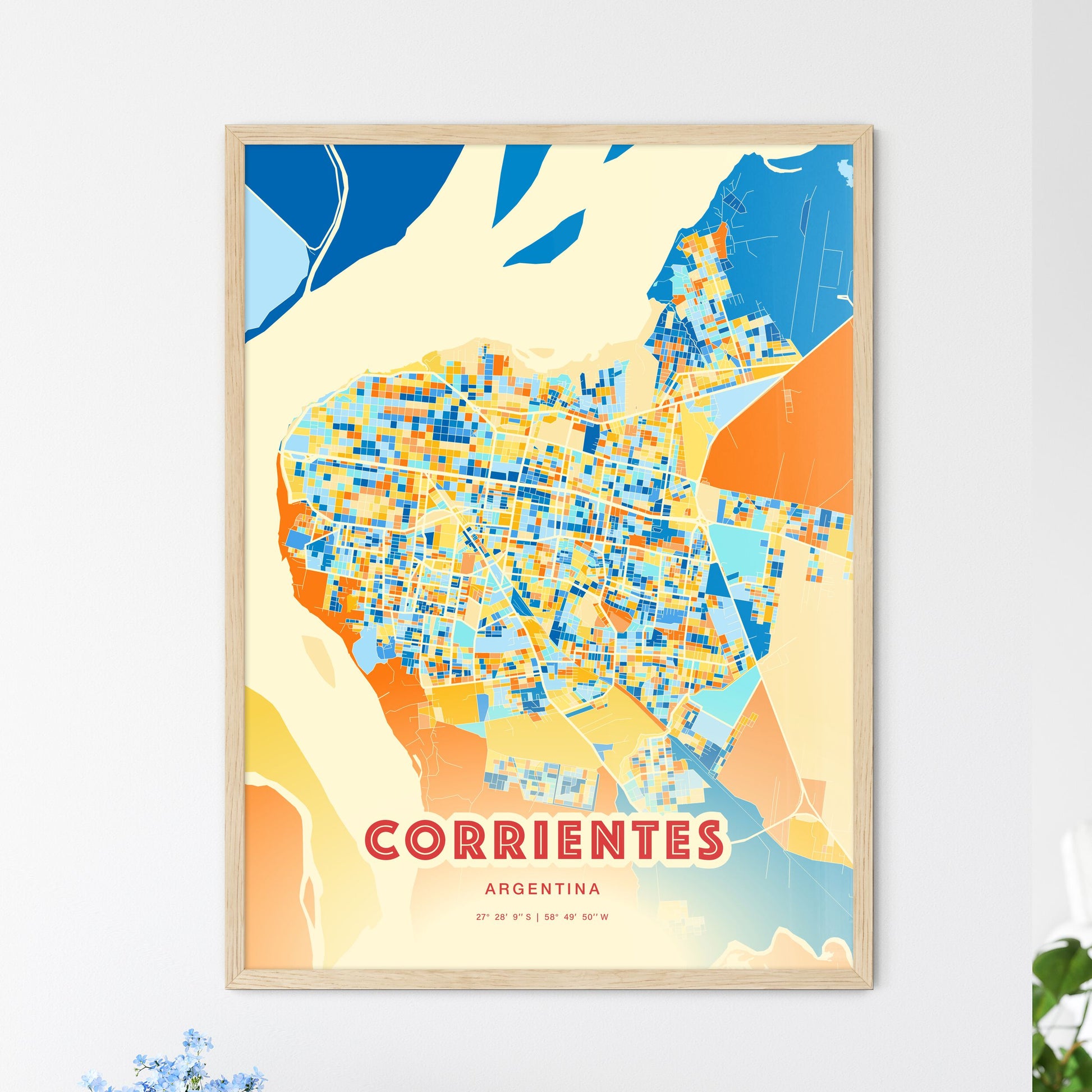 Colorful CORRIENTES ARGENTINA Fine Art Map Blue Orange