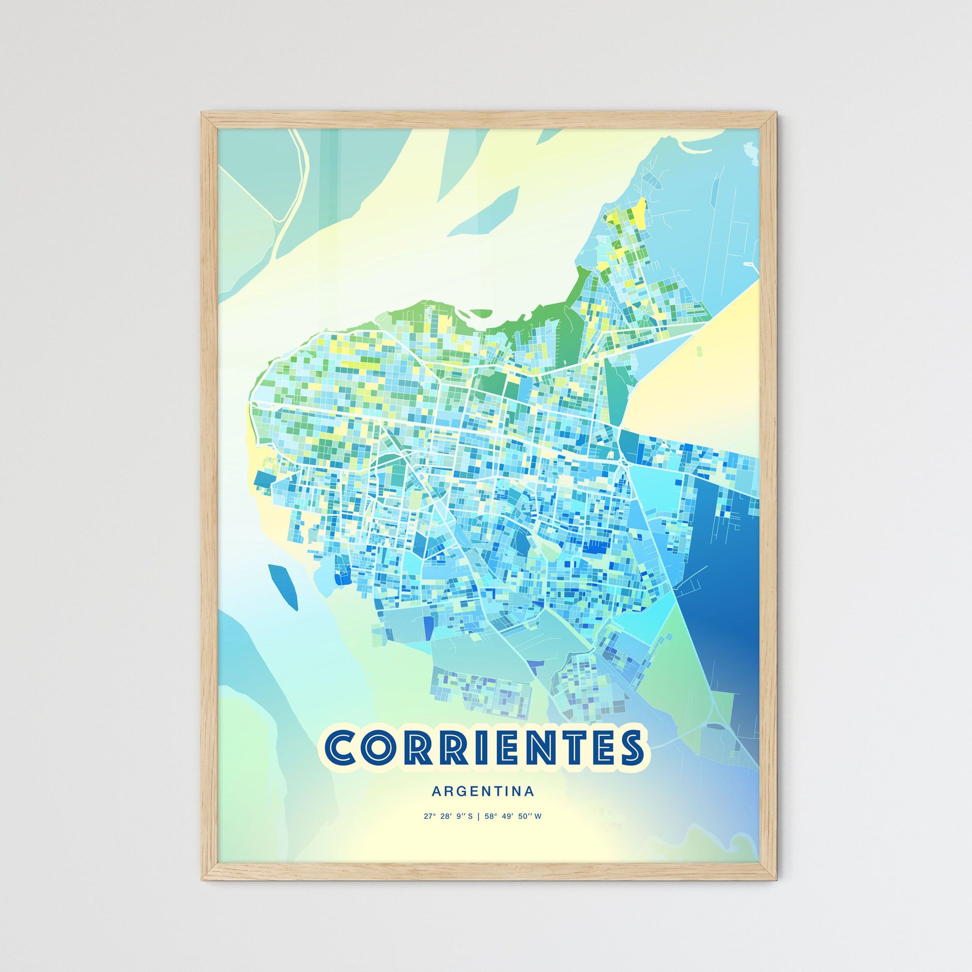 Colorful CORRIENTES ARGENTINA Fine Art Map Cool Blue