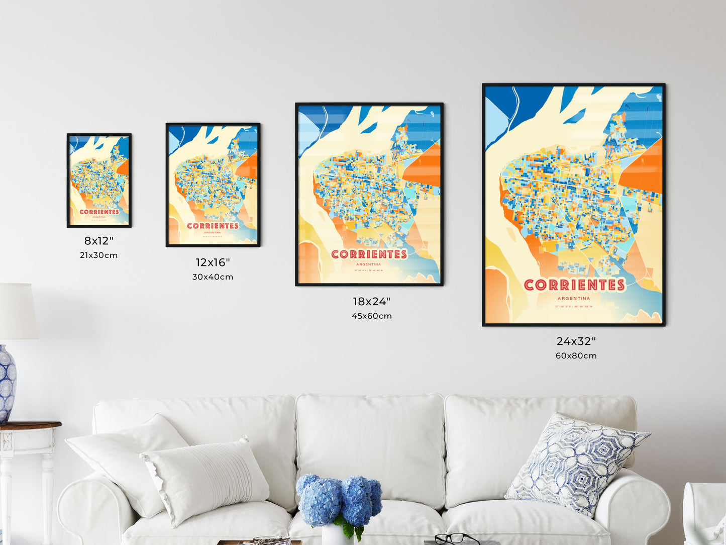 Colorful CORRIENTES ARGENTINA Fine Art Map Blue Orange