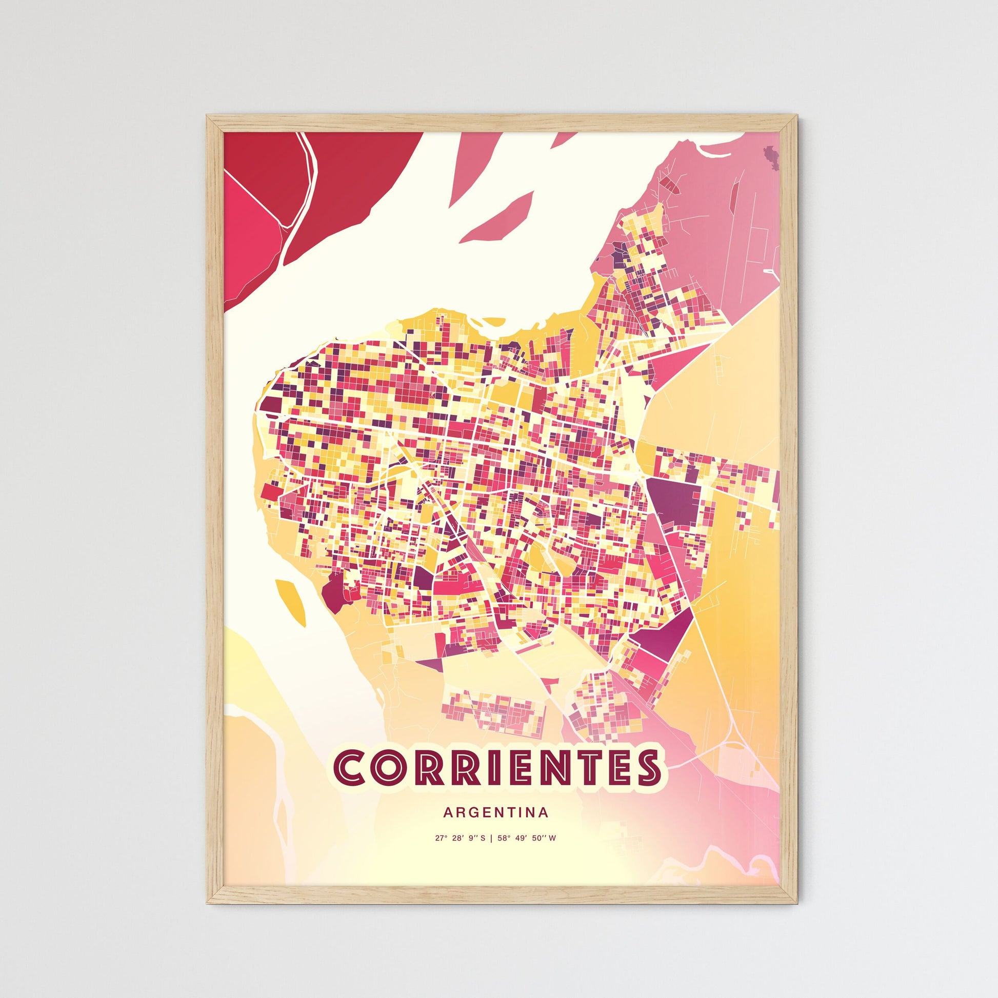 Colorful CORRIENTES ARGENTINA Fine Art Map Hot Red