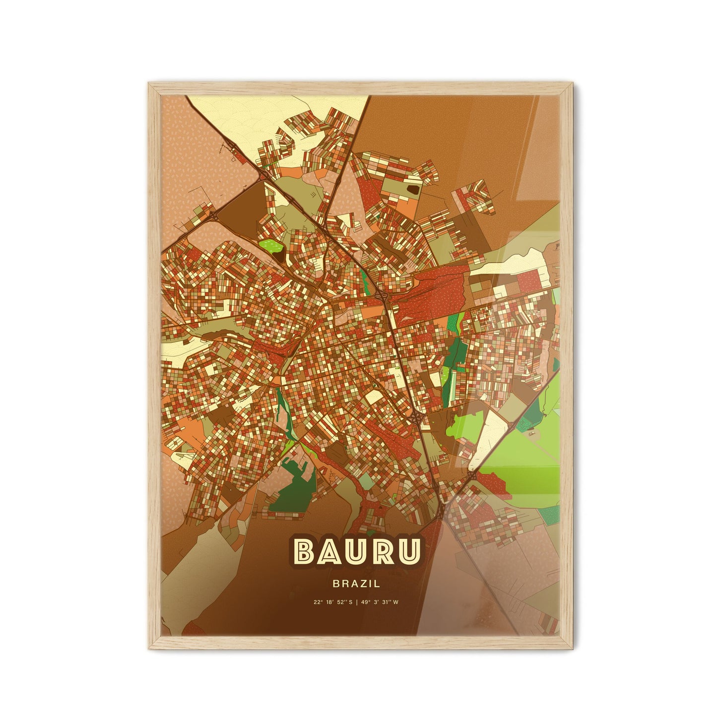 Colorful BAURU BRAZIL Fine Art Map Farmhouse