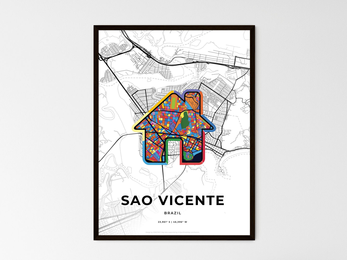 Sao Vicente Brazil wedding art map with home icon