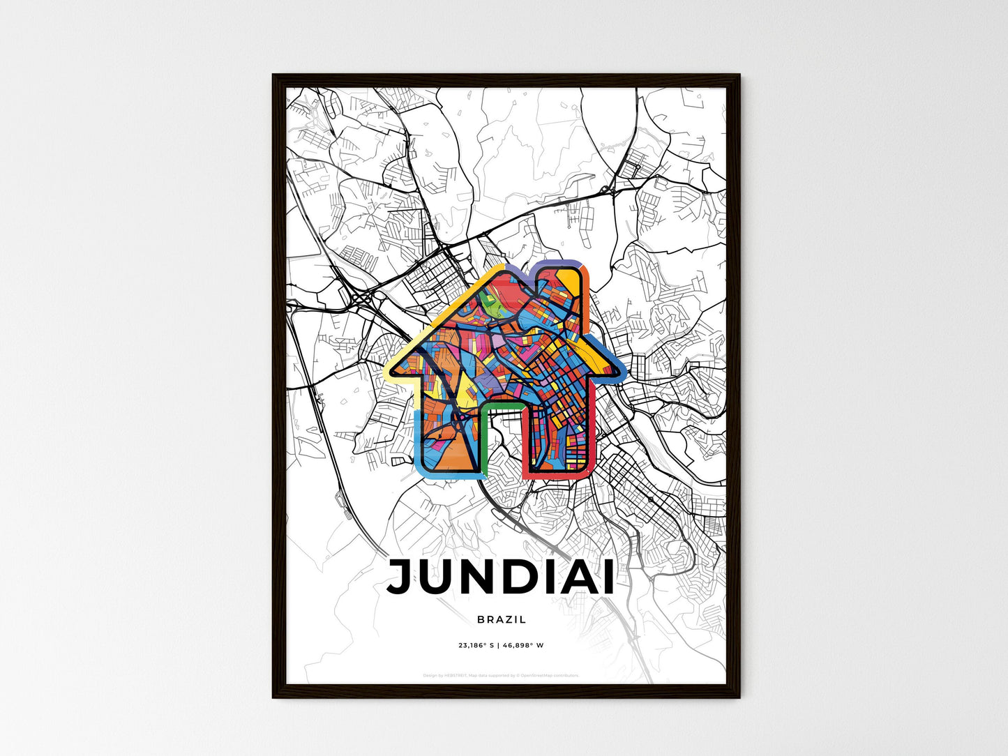 Jundiai Brazil wedding art map with home icon