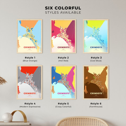 Colorful CHIMBOTE PERU Fine Art Map Blue Orange