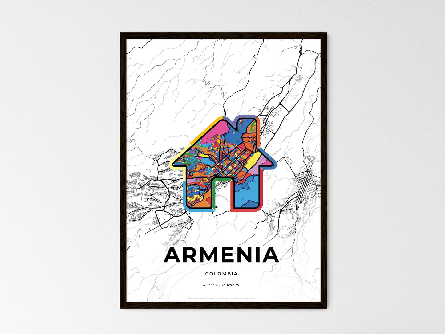 Armenia Colombia wedding art map with home icon