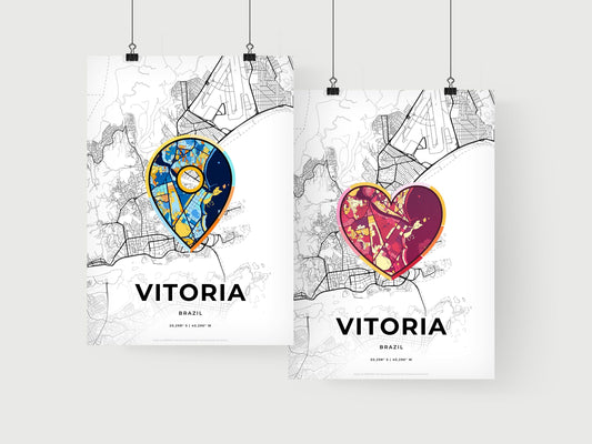 VITORIA BRAZIL minimal art map with a colorful icon. Where it all began, Couple map gift.