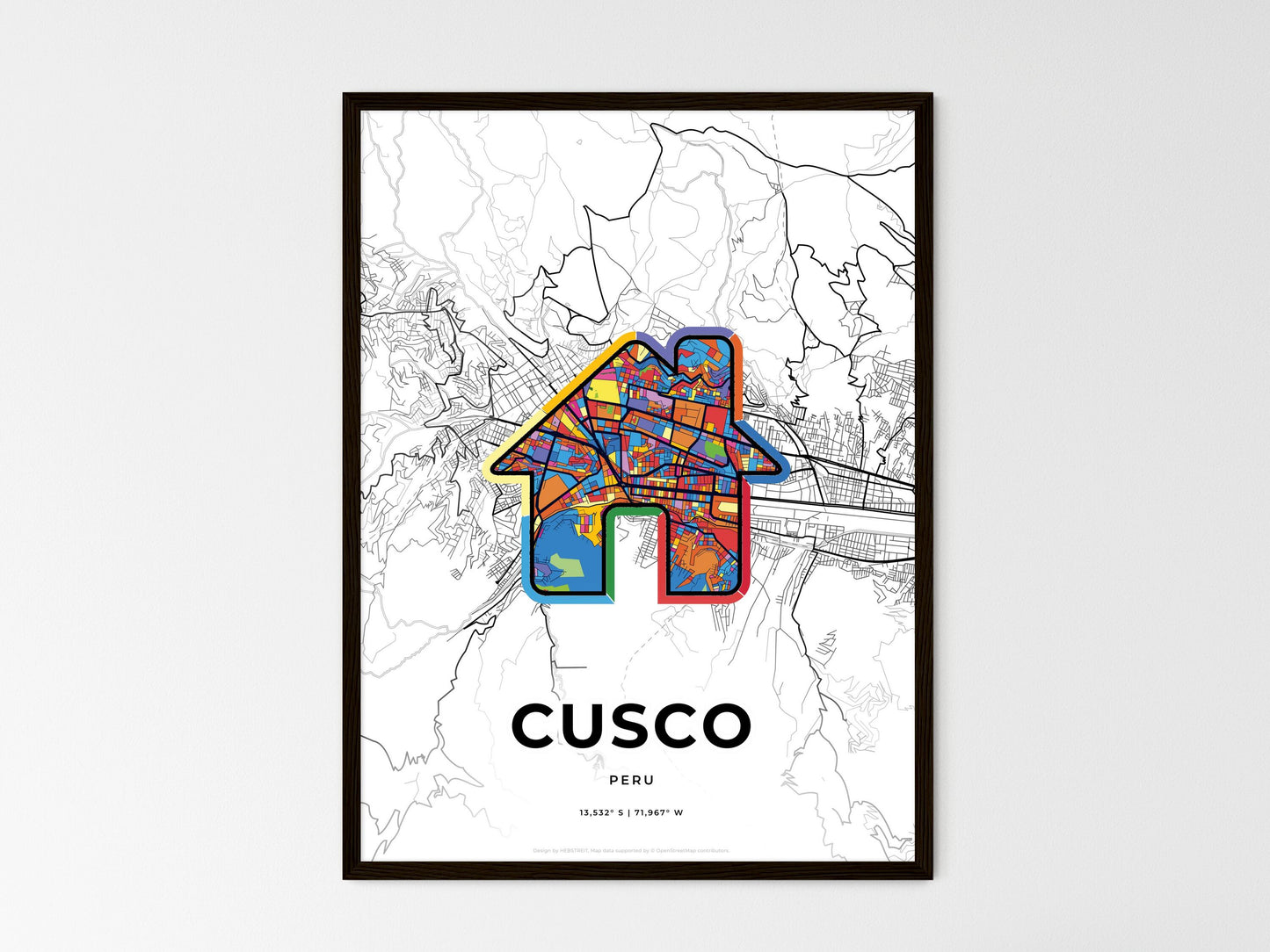 Cusco Peru wedding art map with home icon