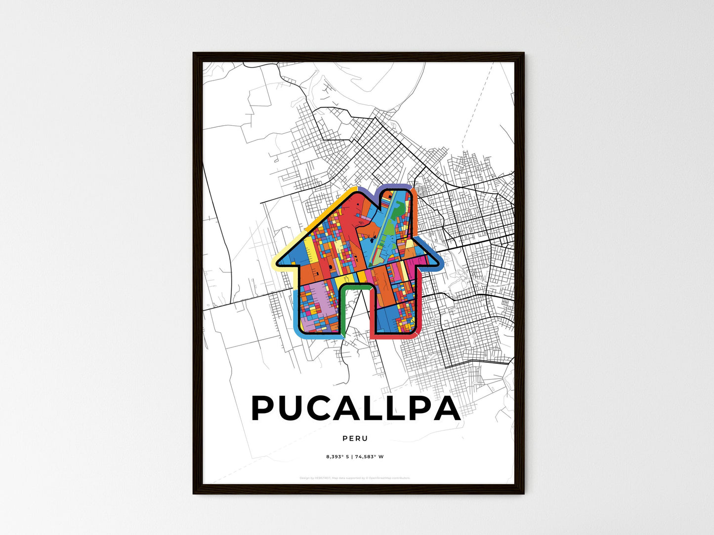 Pucallpa Peru wedding art map with home icon