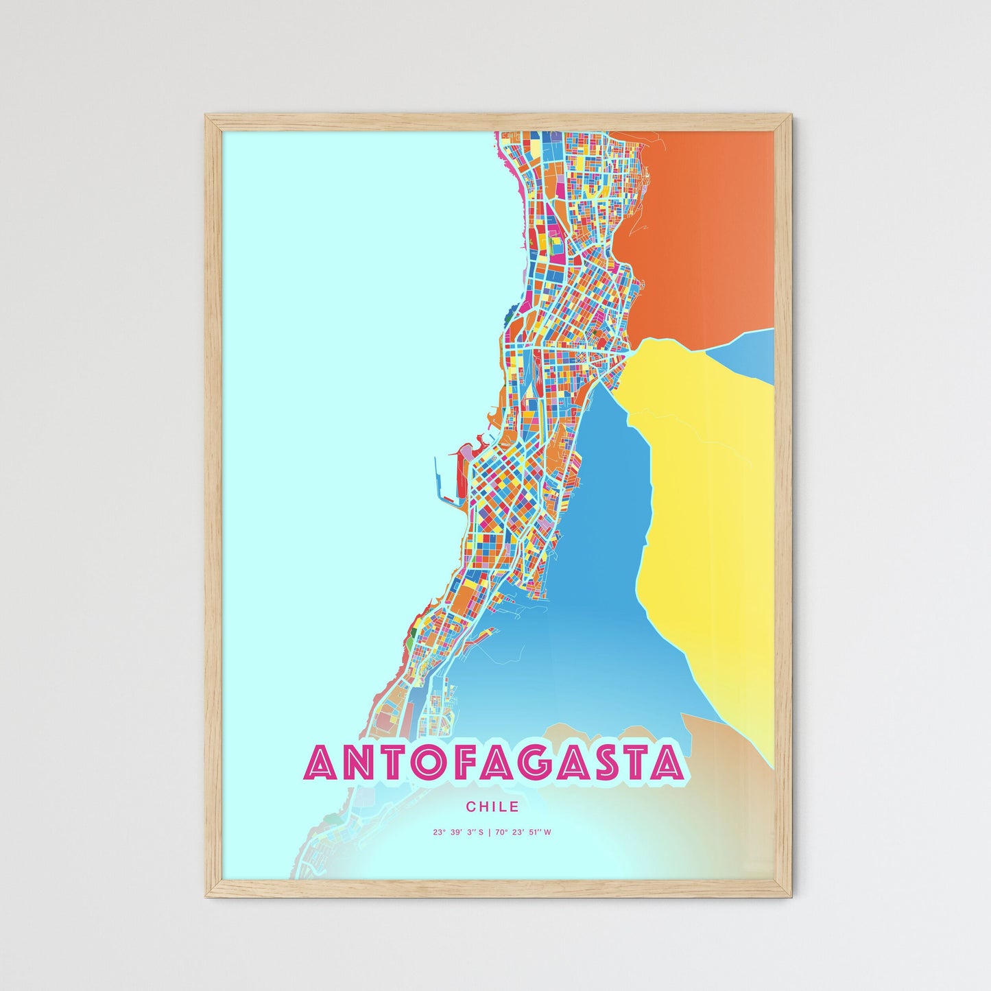 Colorful ANTOFAGASTA CHILE Fine Art Map Crazy Colors