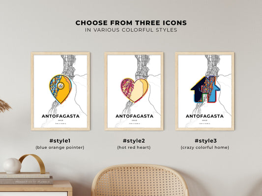 Antofagasta Chile maps with colorful icons
