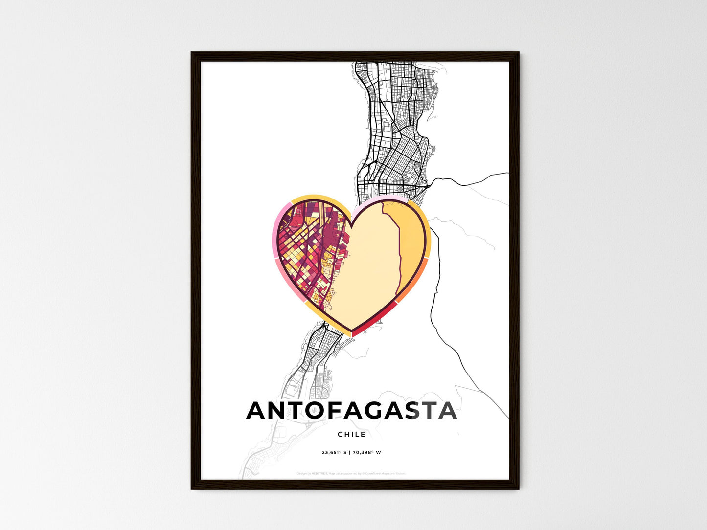 Antofagasta Chile wedding art map with heart icon