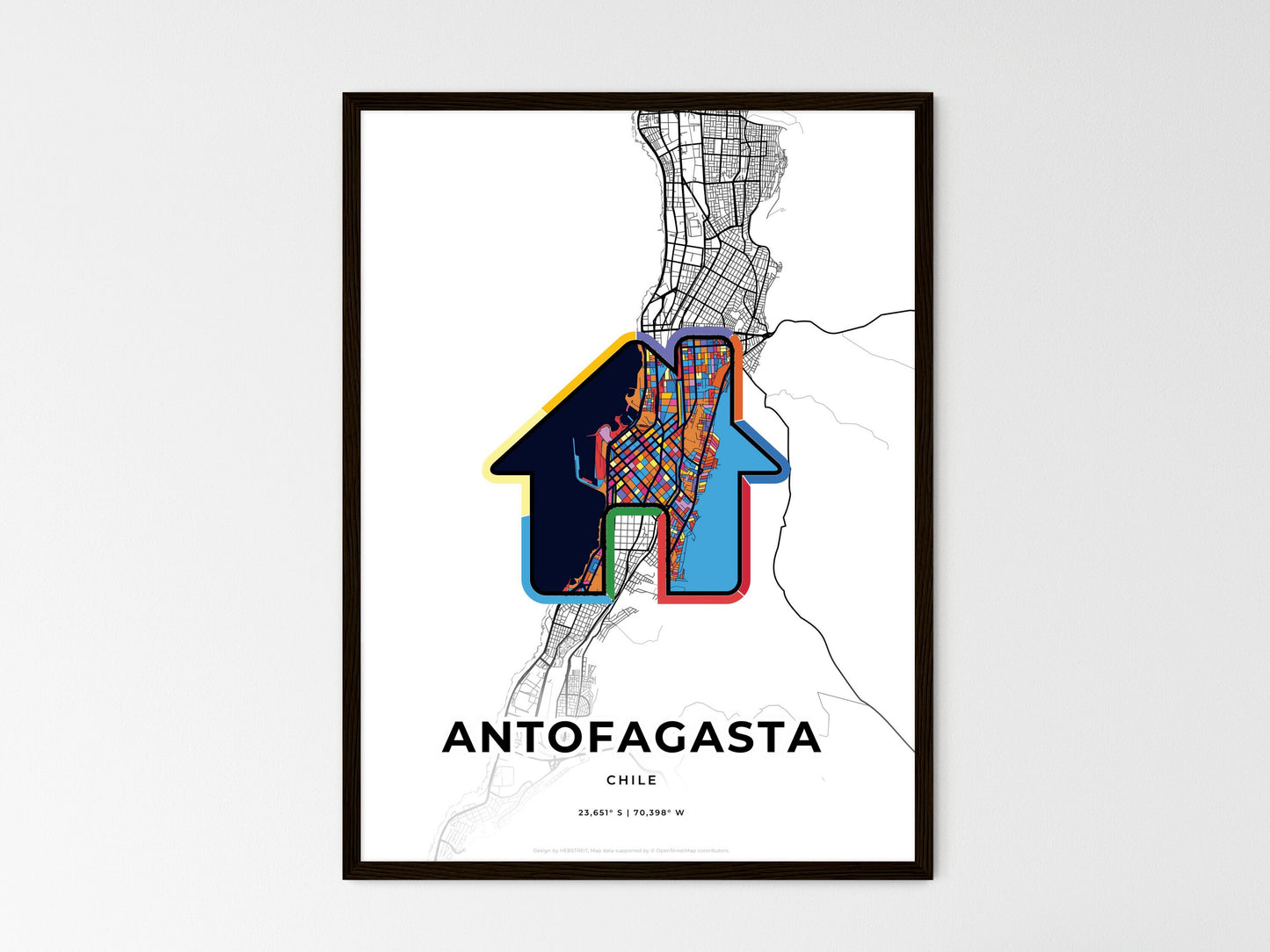 Antofagasta Chile wedding art map with home icon