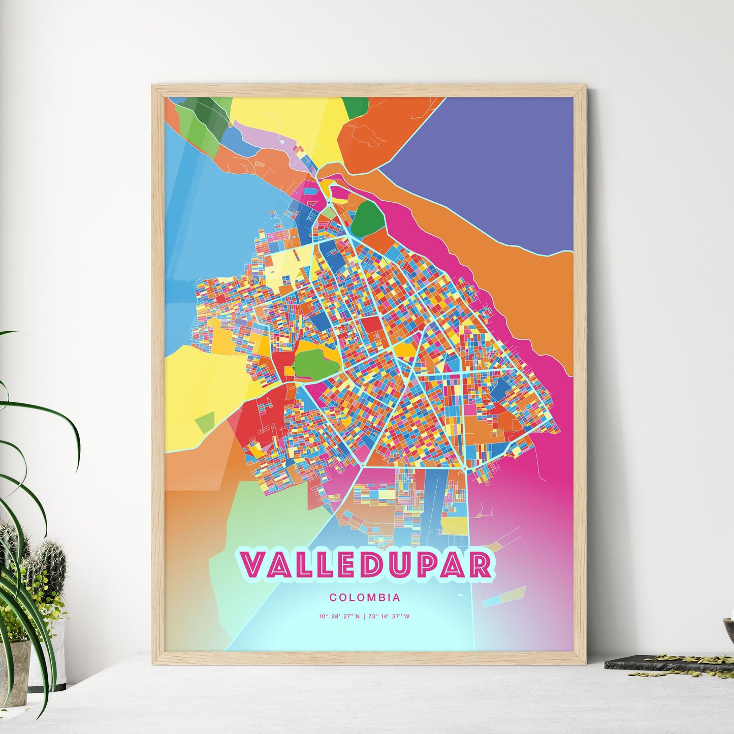 Colorful VALLEDUPAR COLOMBIA Fine Art Map Crazy Colors
