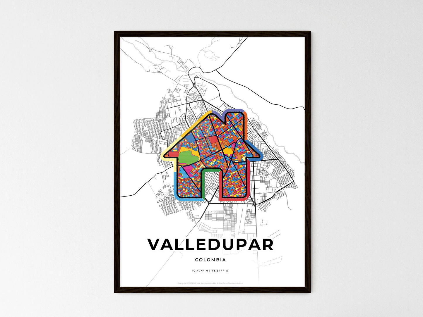 Valledupar Colombia wedding art map with home icon