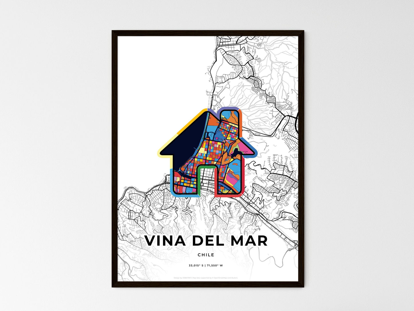 Vina Del Mar Chile wedding art map with home icon