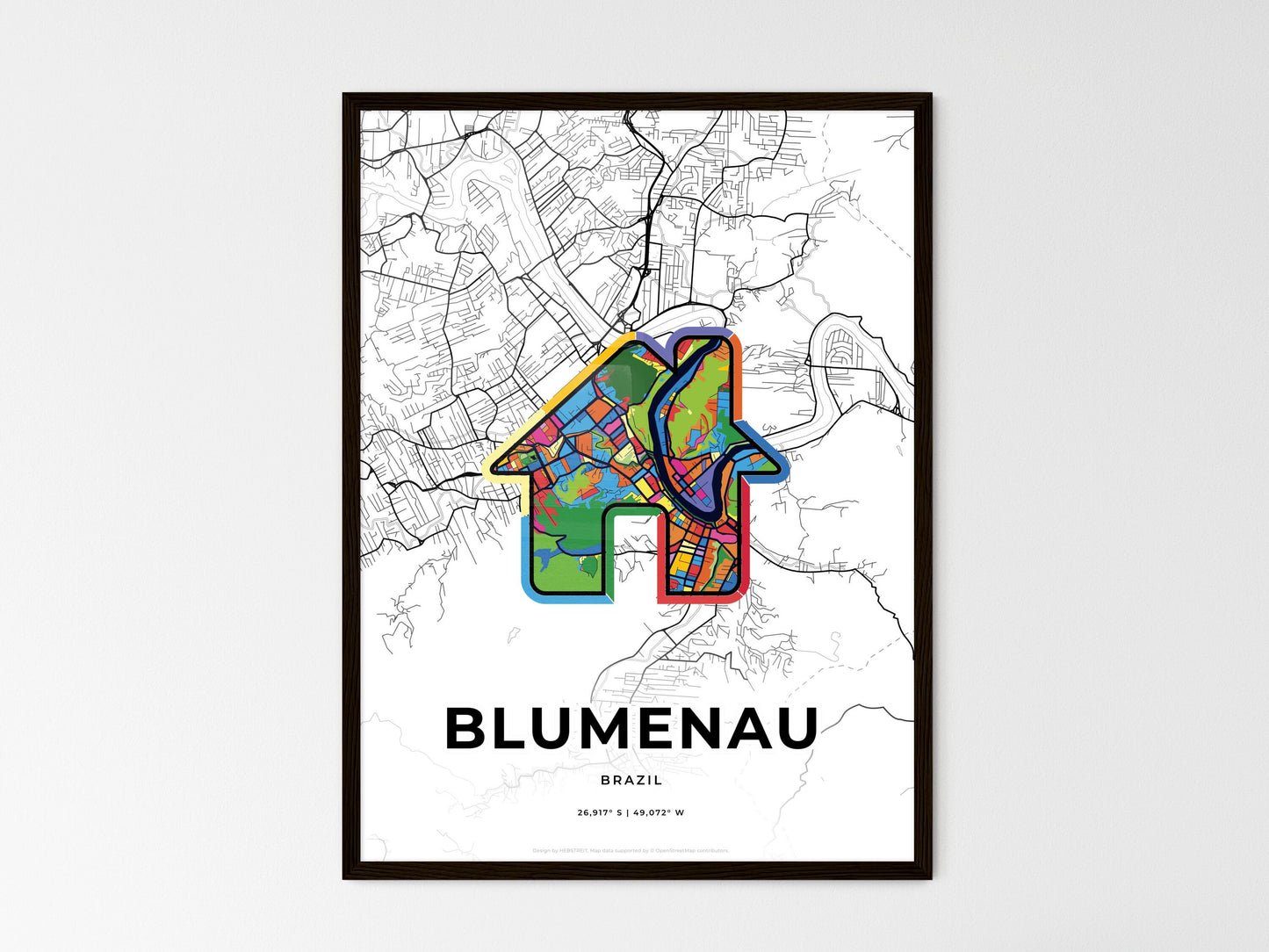 Blumenau Brazil wedding art map with home icon