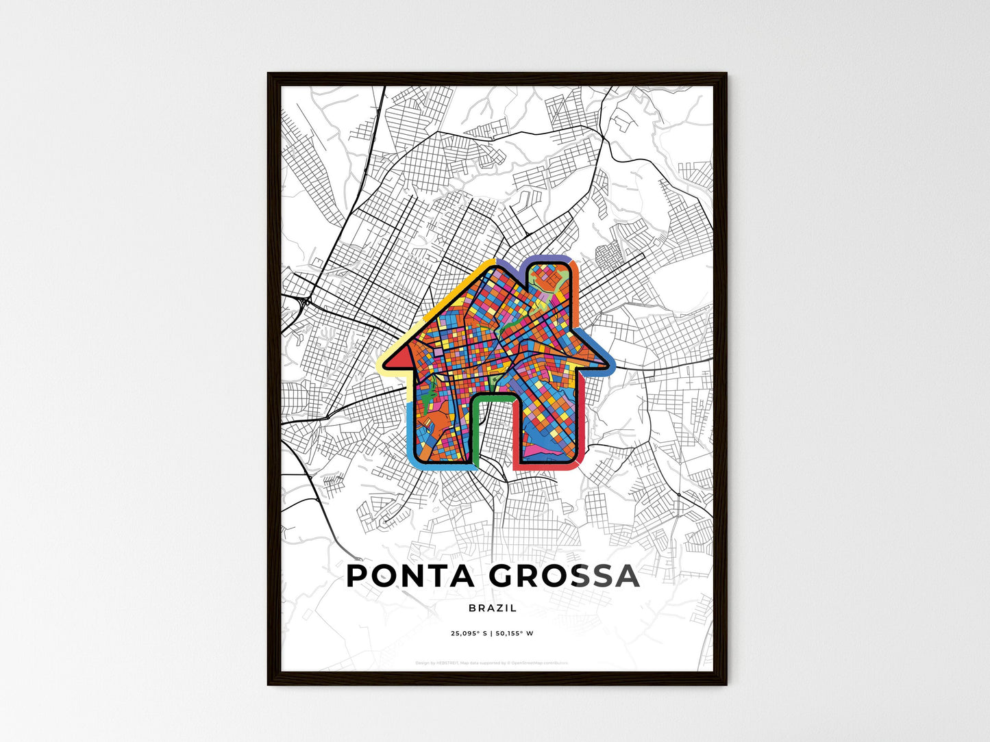 Ponta Grossa Brazil wedding art map with home icon