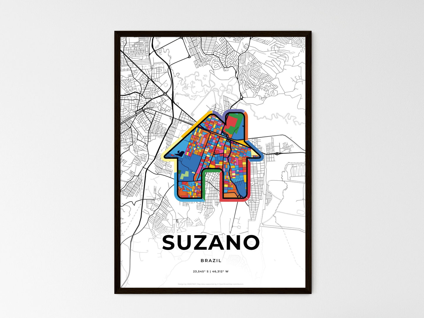 Suzano Brazil wedding art map with home icon