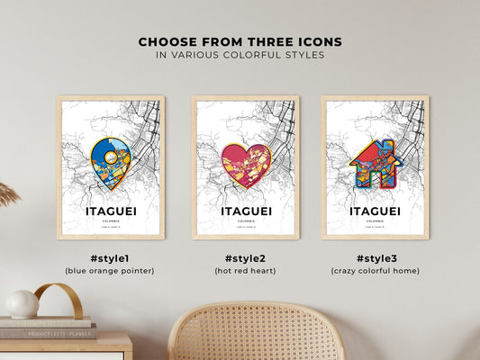 Itaguei Colombia maps with colorful icons