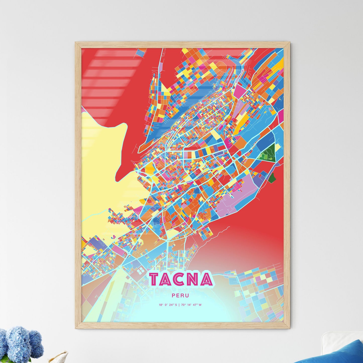 Colorful TACNA PERU Fine Art Map Crazy Colors