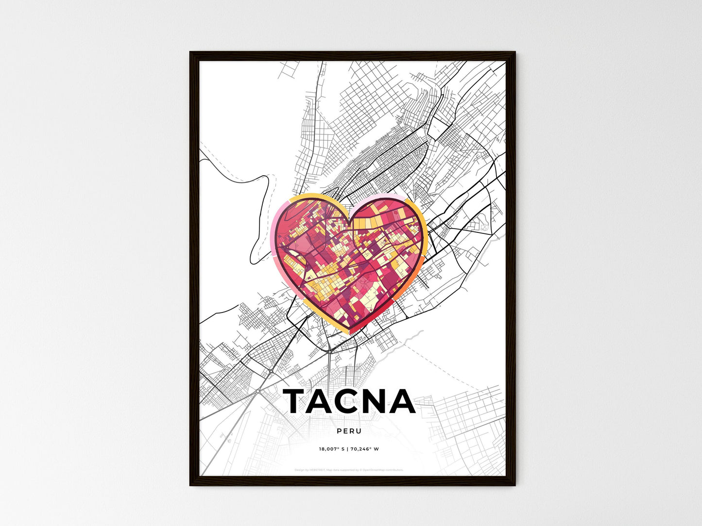Tacna Peru wedding art map with heart icon