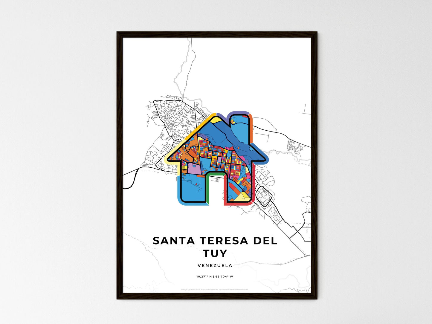 Santa Teresa Del Tuy Venezuela wedding art map with home icon
