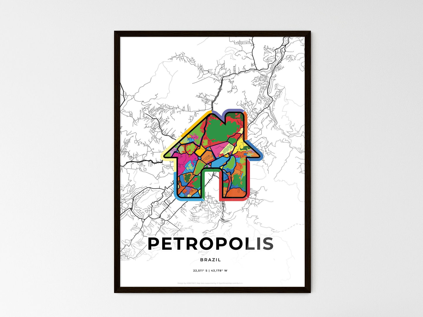 Petropolis Brazil wedding art map with home icon