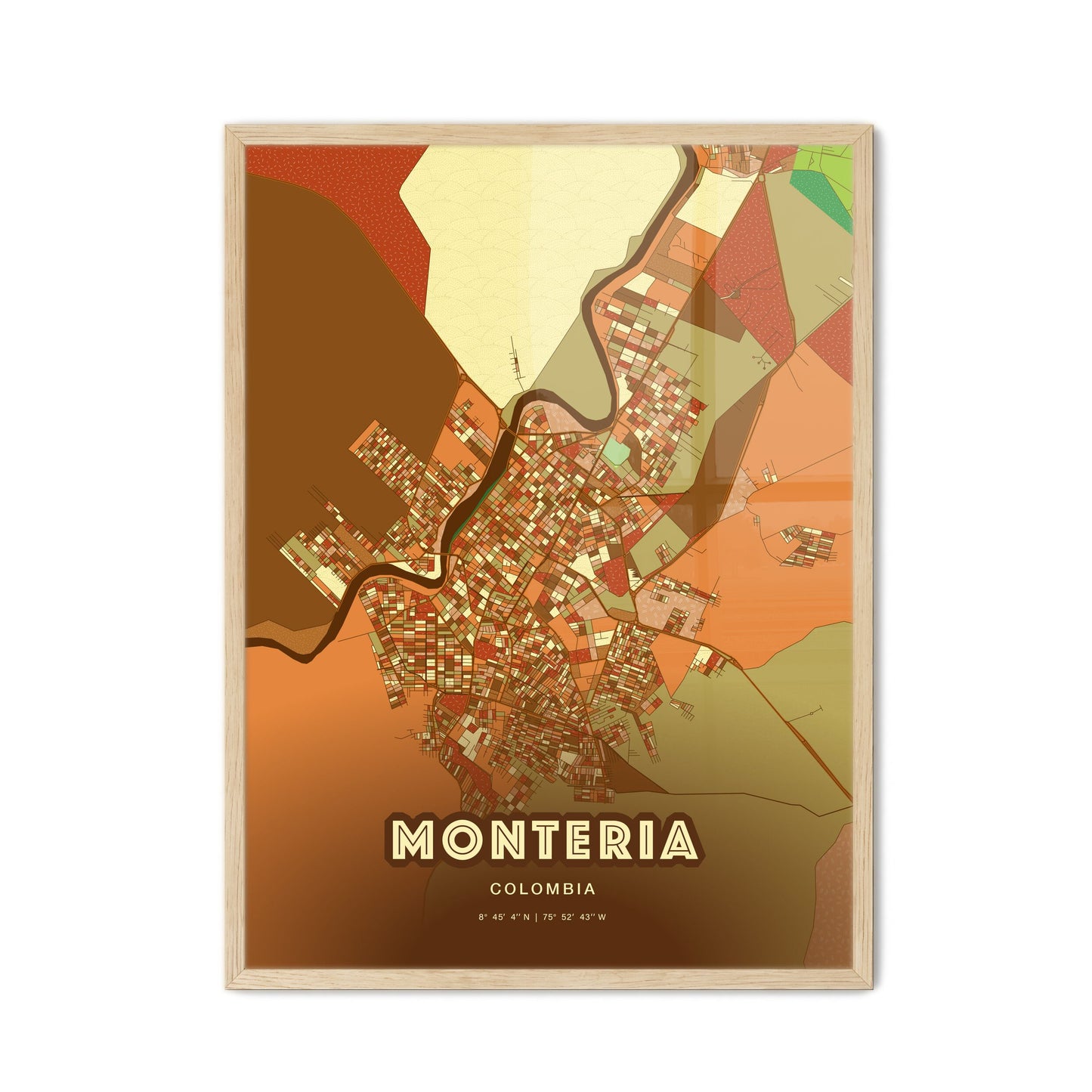 Colorful MONTERIA COLOMBIA Fine Art Map Farmhouse