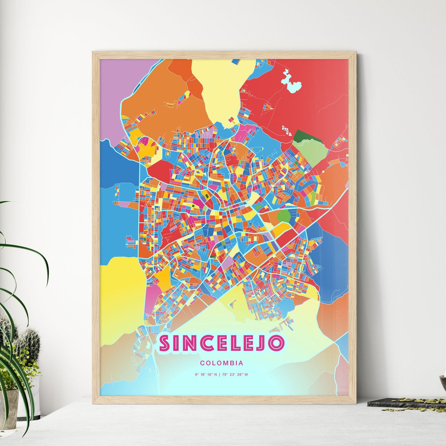 Colorful SINCELEJO COLOMBIA Fine Art Map Crazy Colors