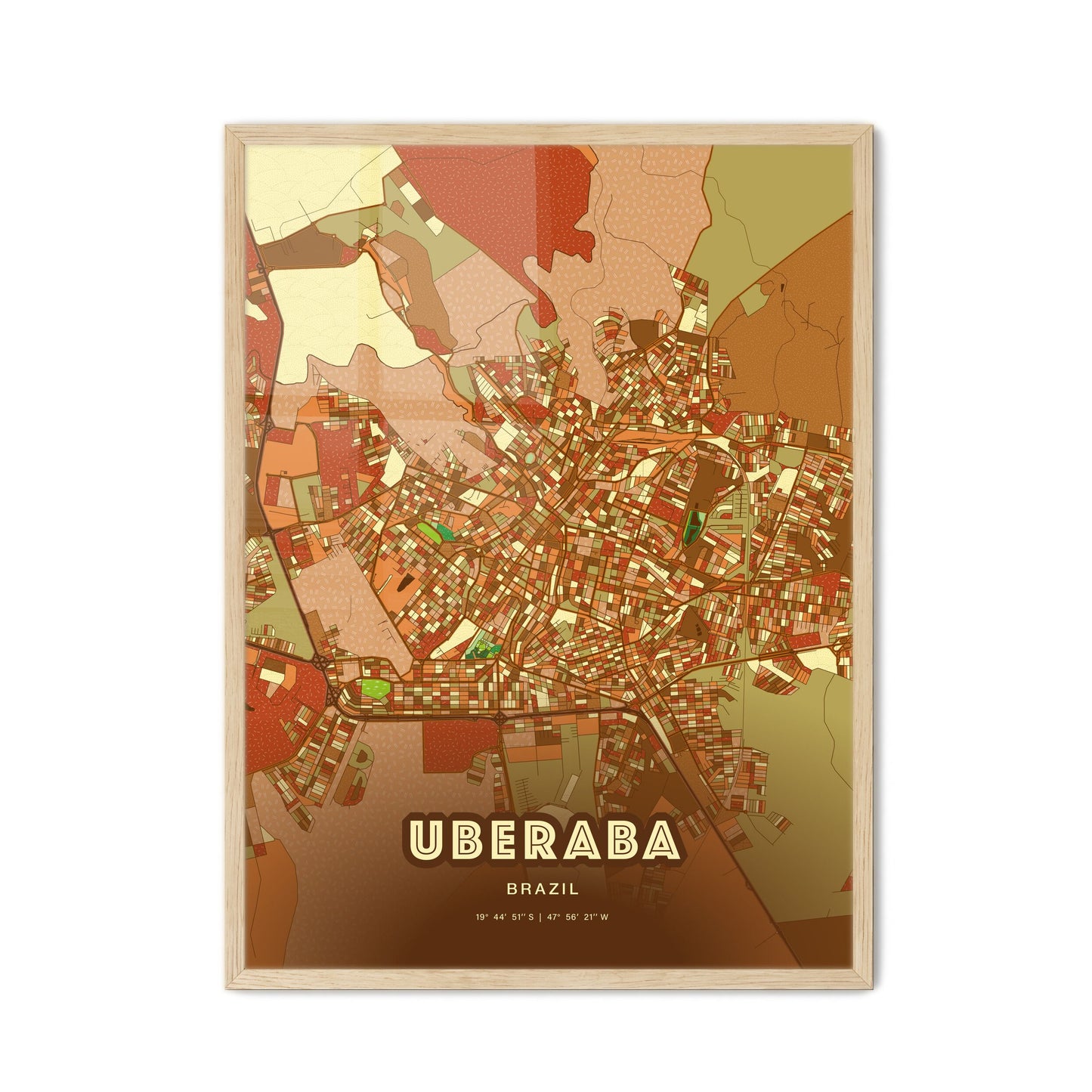 Colorful UBERABA BRAZIL Fine Art Map Farmhouse