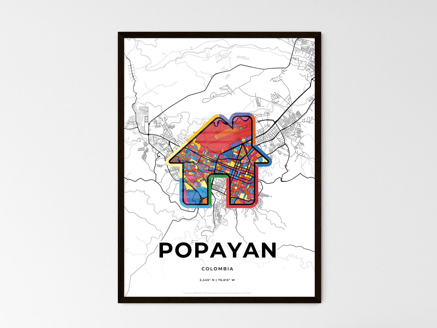 Popayan Colombia wedding art map with home icon