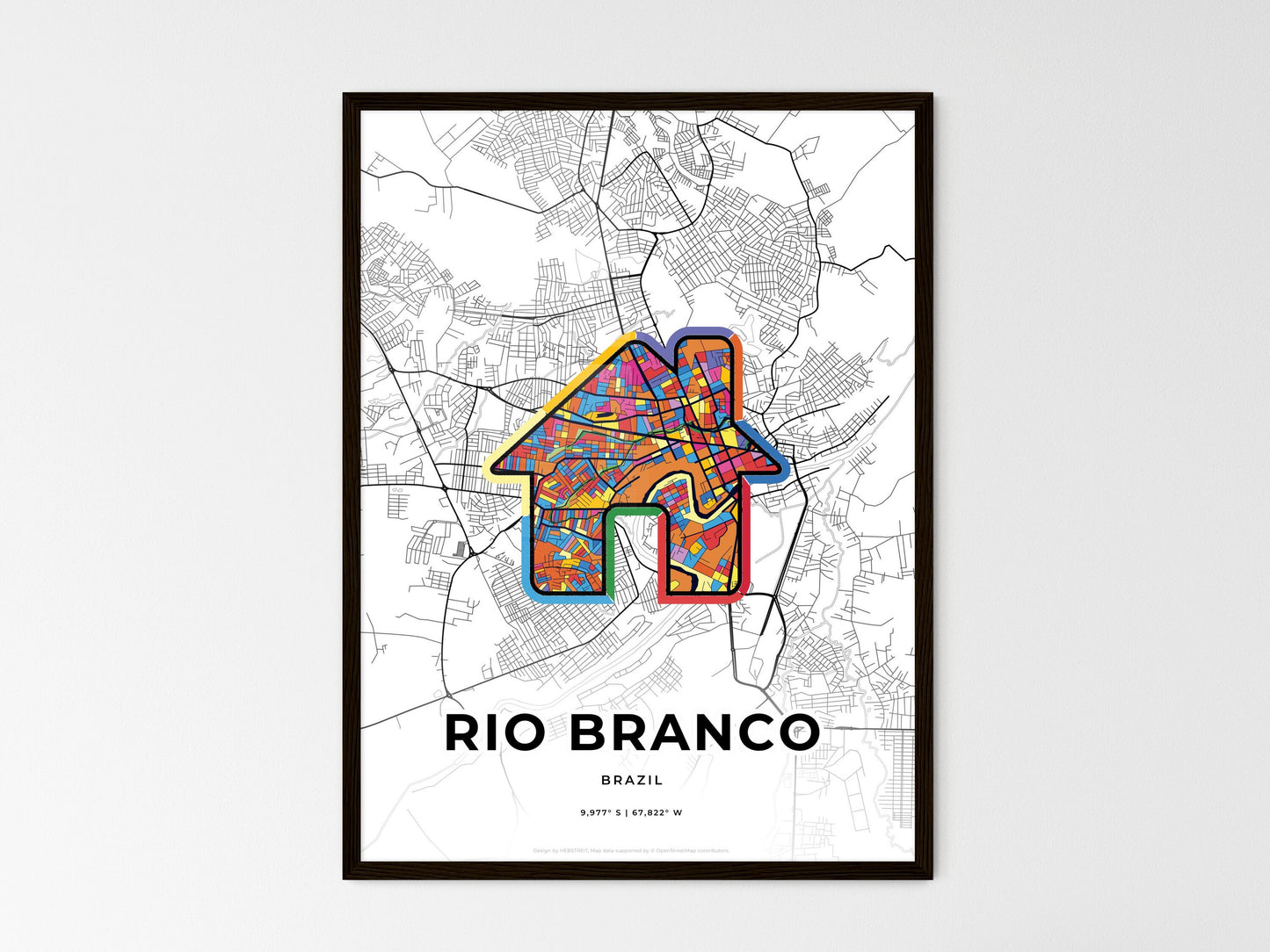 Rio Branco Brazil wedding art map with home icon