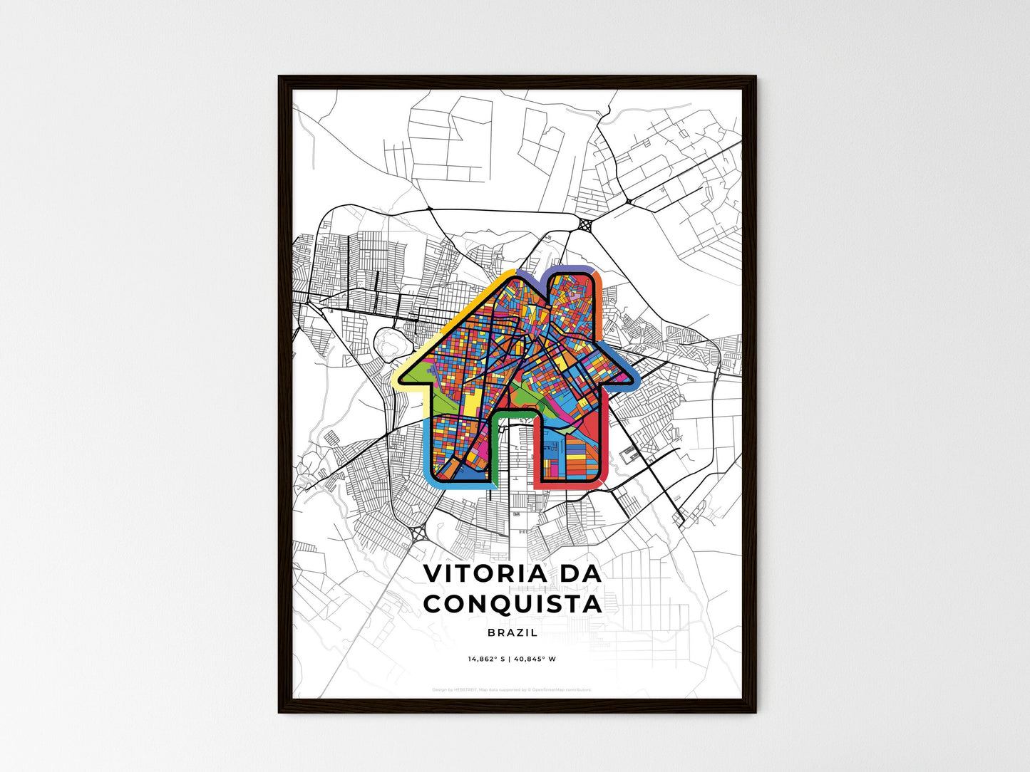 Vitoria Da Conquista Brazil wedding art map with home icon