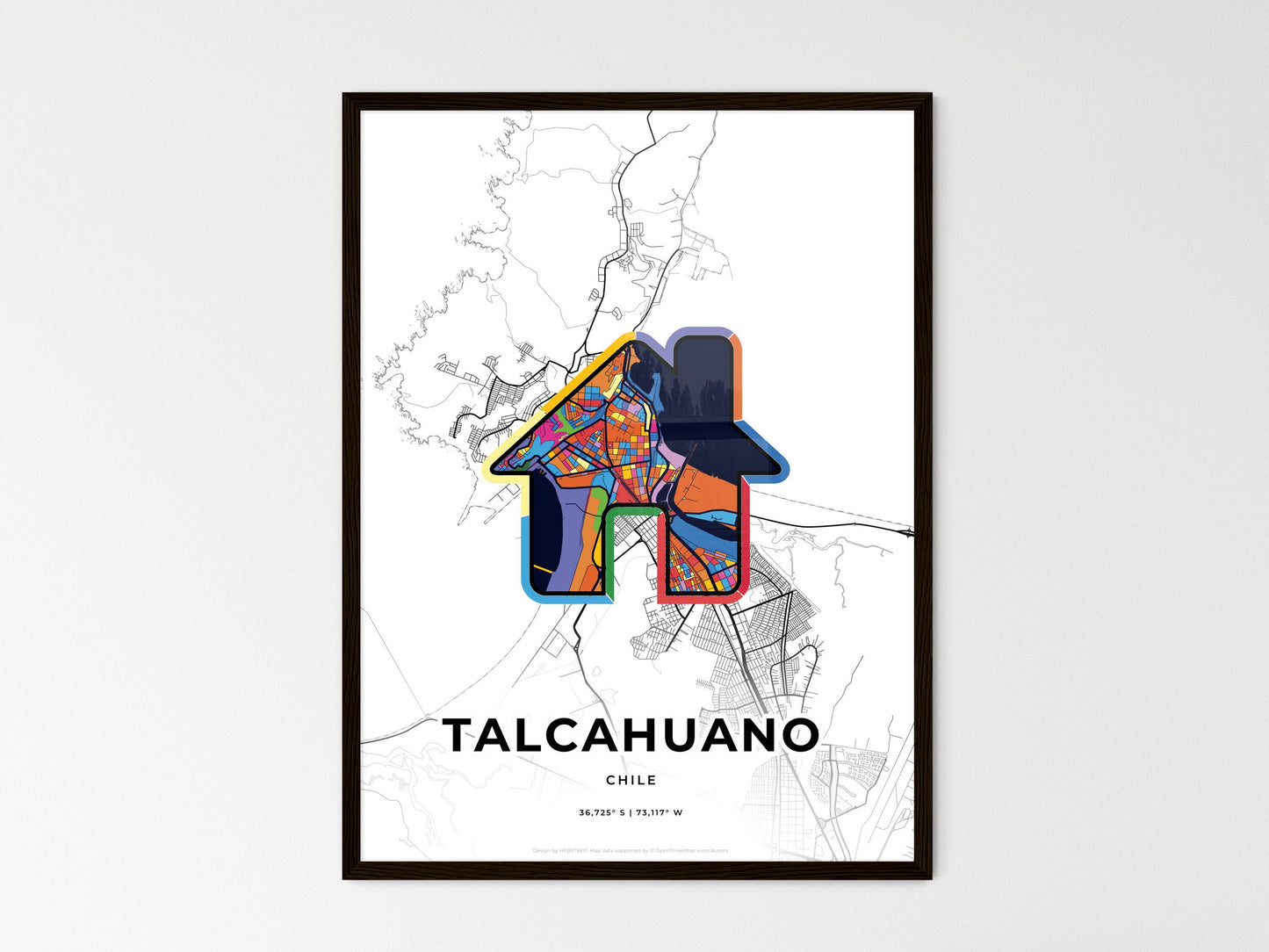 Talcahuano Chile wedding art map with home icon