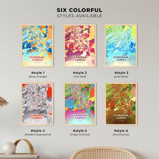 Colorful FLORIDABLANCA COLOMBIA Fine Art Map Blue Orange