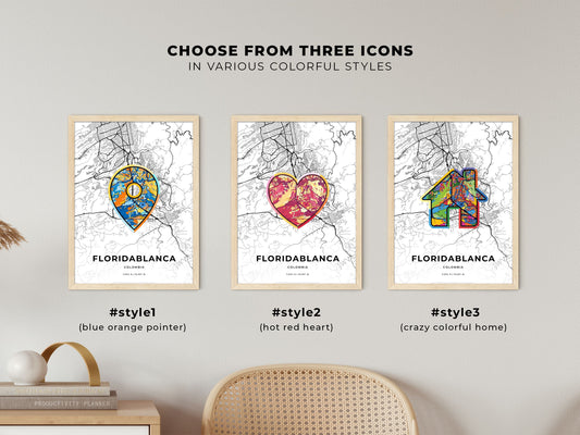 Floridablanca Colombia maps with colorful icons