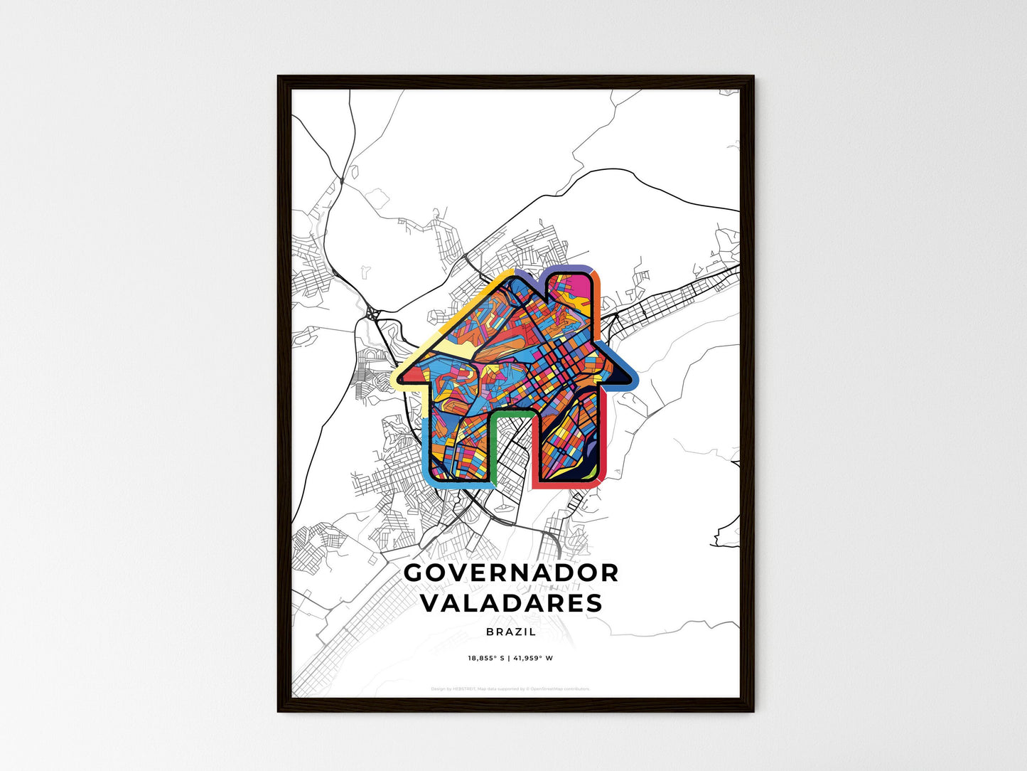 Governador Valadares Brazil wedding art map with home icon