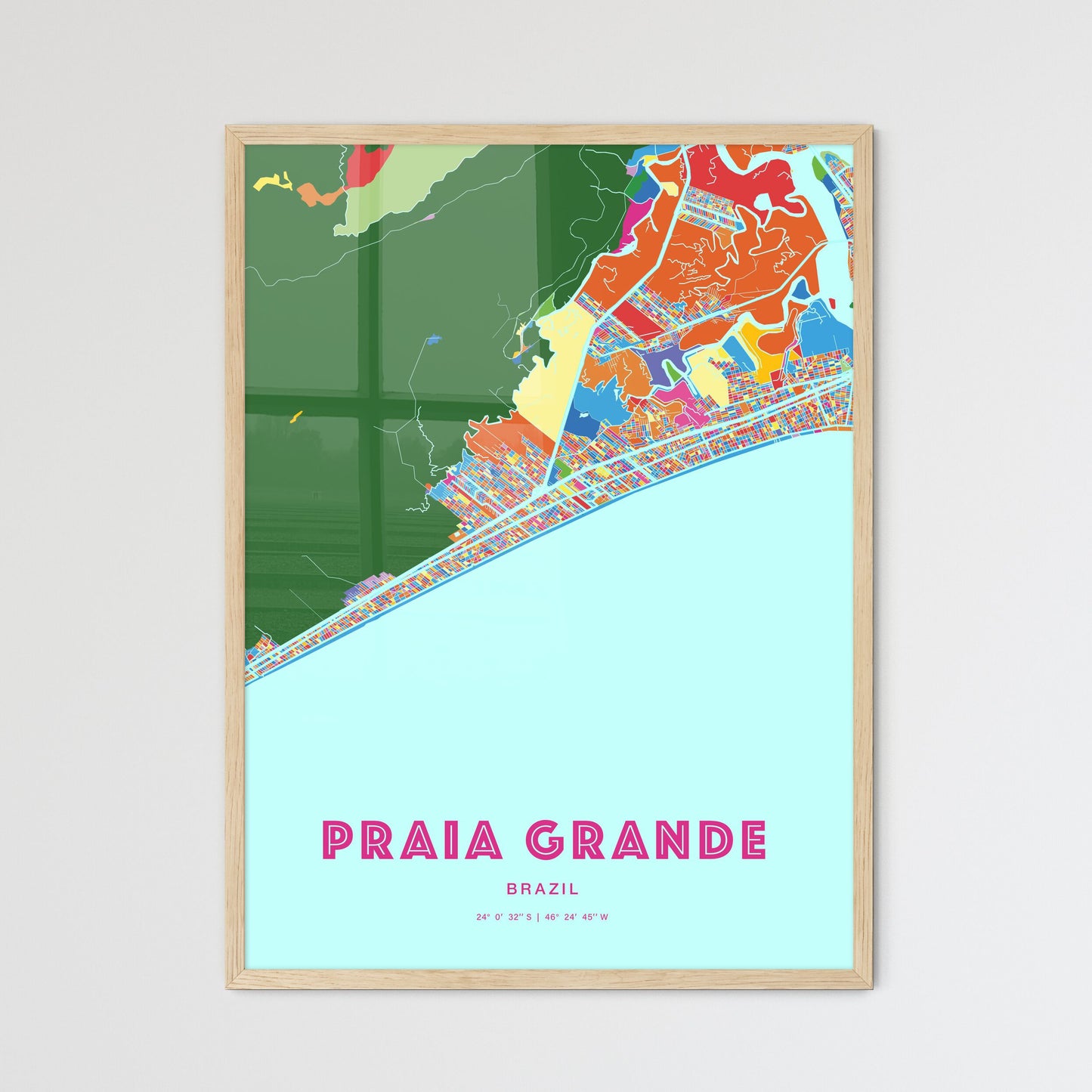 Colorful PRAIA GRANDE BRAZIL Fine Art Map Crazy Colors